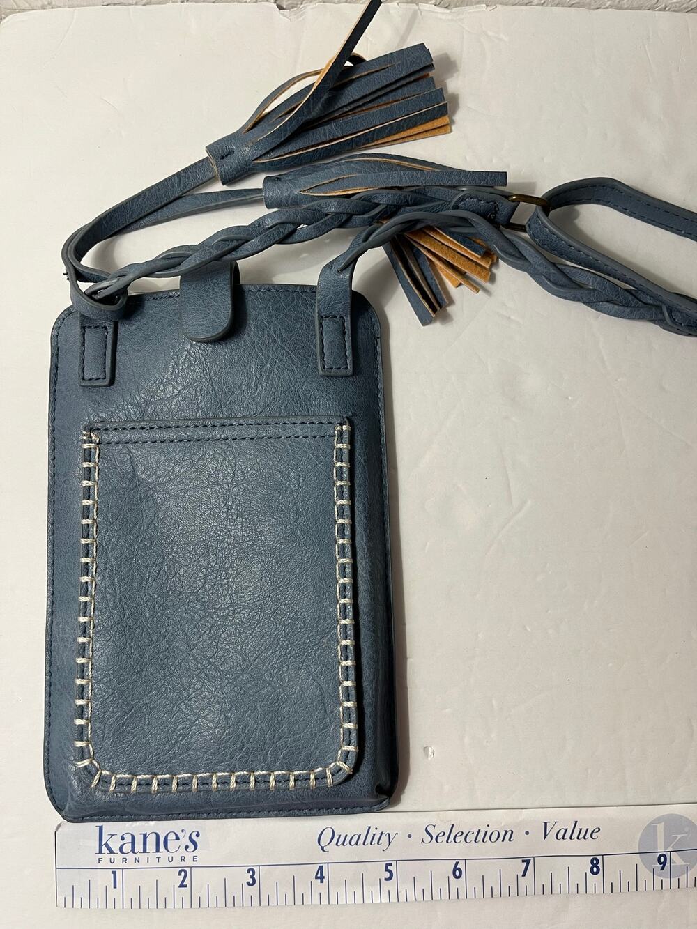 Save The Girls Touchscreen Phone Crossbody Blue Whipstitch Tassel Boho